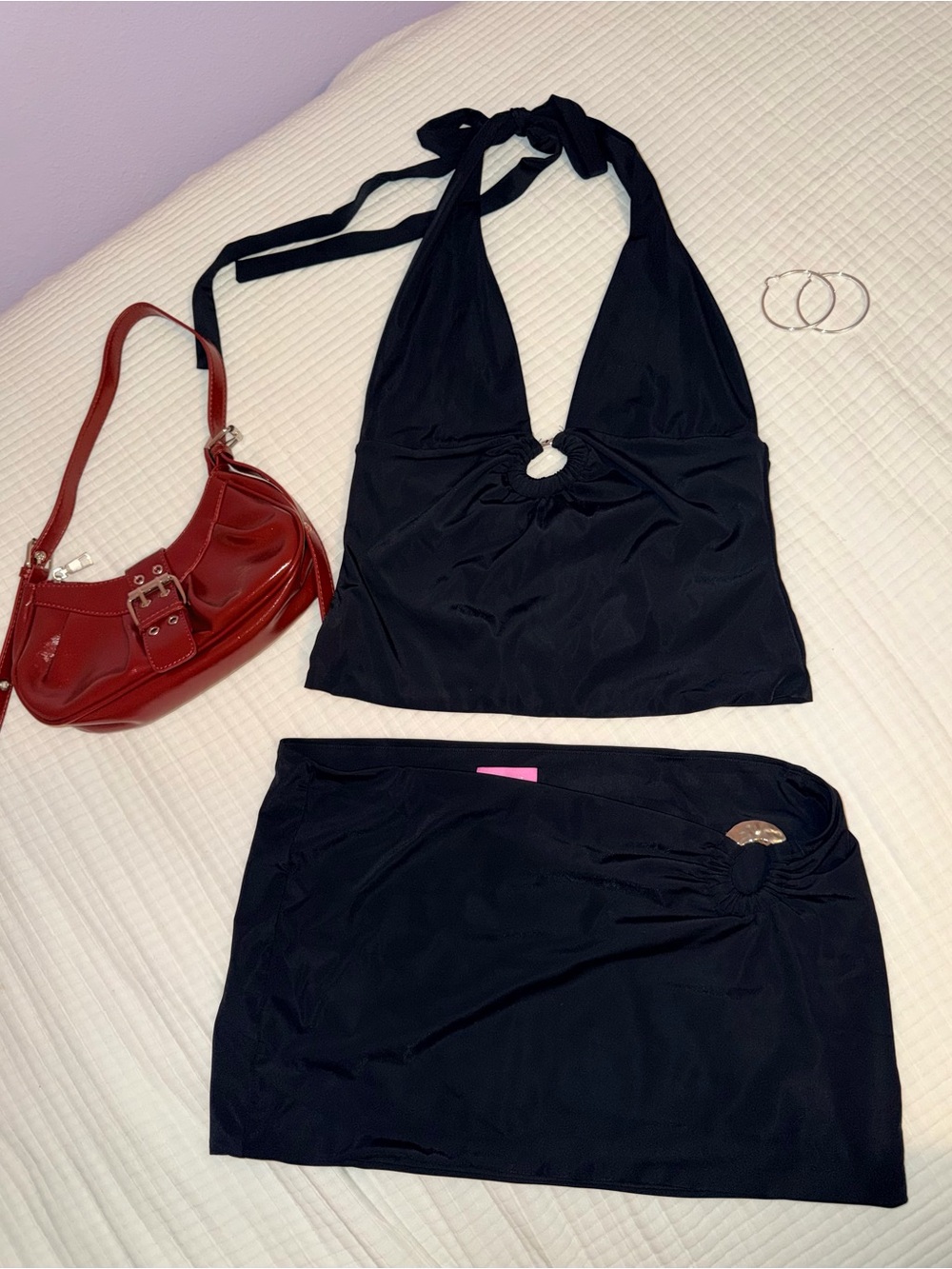 Edikted Black Mini Skirt and Halter Top Set